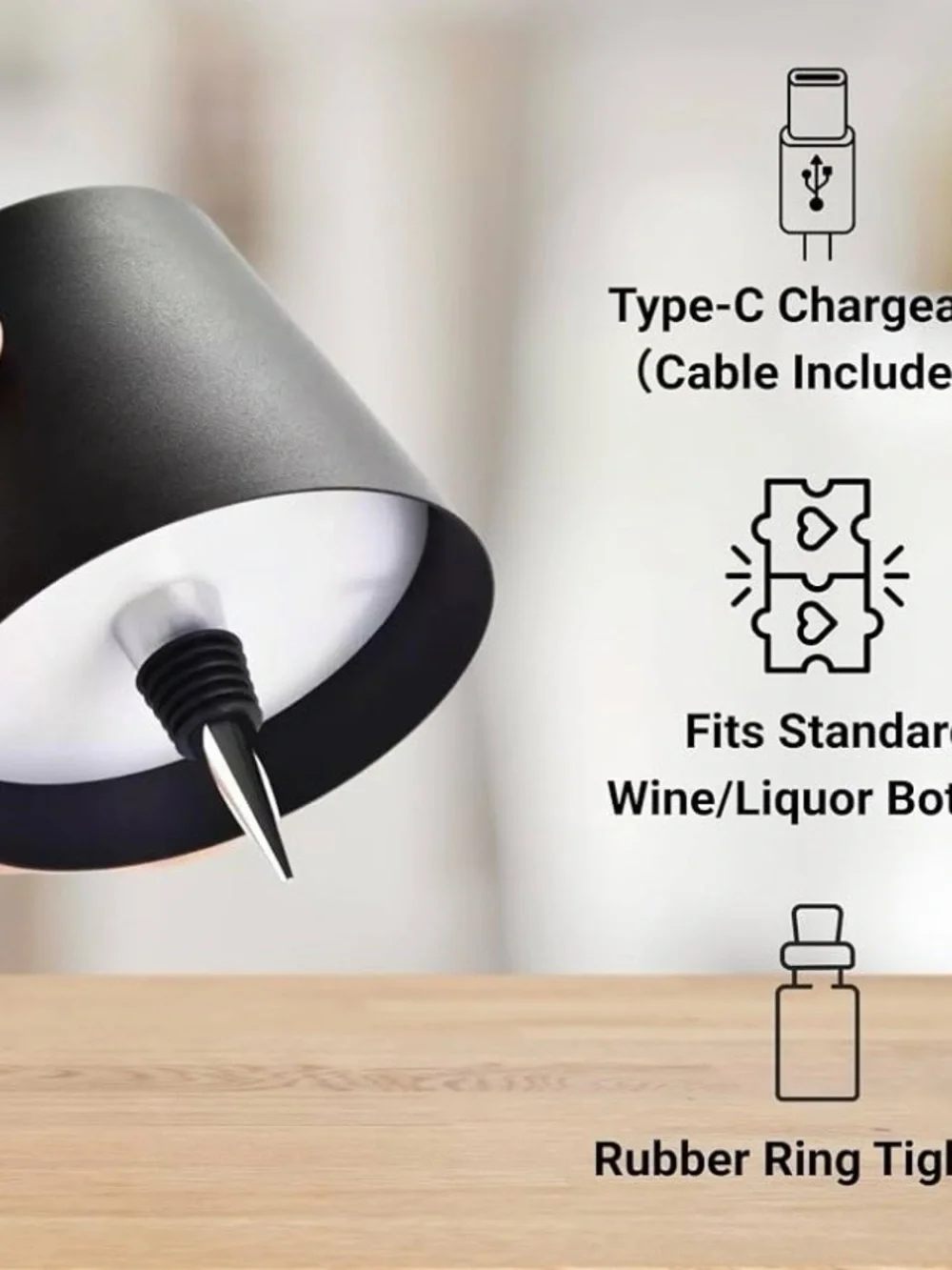 2 Wireless Rechargeable Wine Bottle Lamps- Black